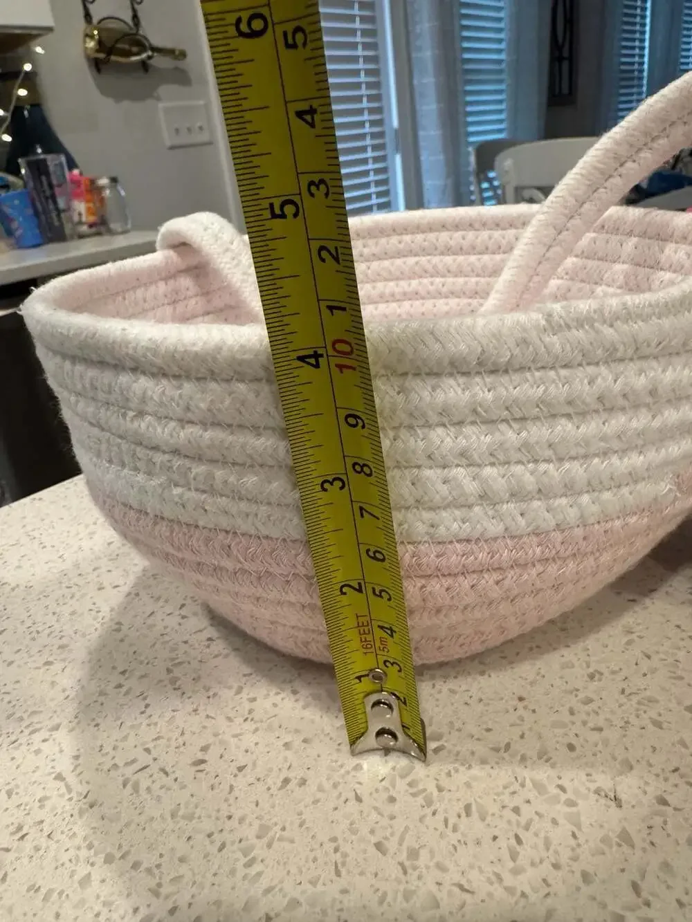 Pink and White Cotton Rope Woven Storage Basket with Handle